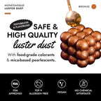 MONÉGASQUE Bronze Edible Glitter for Drinks 15g – Edible Glitter for Cakes & Cocktails – Luster Dust for Cakes, Drinks, & Chocolate Decorations – Halloween Cake & Drink Shimmer - Copper Powder Spray