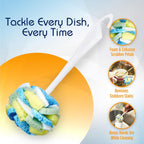 Compac Home Dish SpongeWand Plus Tri Surface Scrubbing Sponge with Cello Foam Scour Sponge Petals, Cleans Dishes, Glassware 360 Scrubber Pads for Tough to Clean Pots Pans, Multi-Color, (Pack of 6)