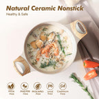 SENSARTE Ceramic Nonstick Stock Pot with Lid, 2.6/4.5/6.6/8.5 QT Soup Pot Casserole Pot, Non-toxic Healthy Pasta Pot, Large Cooking Pot Stew Pot, Induction Compatible, PFOA PFAS PTFE Free, Taupe