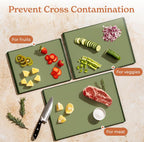 SMIRLY Plastic Cutting Board Set with Holder 4 Pieces, Non-Slip Dishwasher Safe Chopping Boards for Kitchen, Green