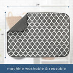 S&T INC. Dish Drying Mat XL, 18” x 24”, Absorbent Microfiber Kitchen Counter Mat, Dish Drying Pad for Dishes, Utensils, Pots and Pans, Extra Large, Pewter Grey Trellis