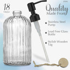 JASAI 18Oz Simple Glass Soap Dispenser with Black Rust Proof Pump,Refillable Kitchen soap Dispenser with Vertical Stripe, Bathroom Soap Dispenser for Dispense Hand soap, Dish Soap, Lotion.