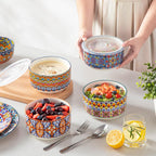 vancasso 36 oz Ceramic Bowls with Lids Set of 4, 6 Inch Food Storage Containers & Prep Bowls for Leftovers, Soup, Cereal, Meal Prep, Office Lunch, Microwave & Dishwasher Safe, Series SIMI