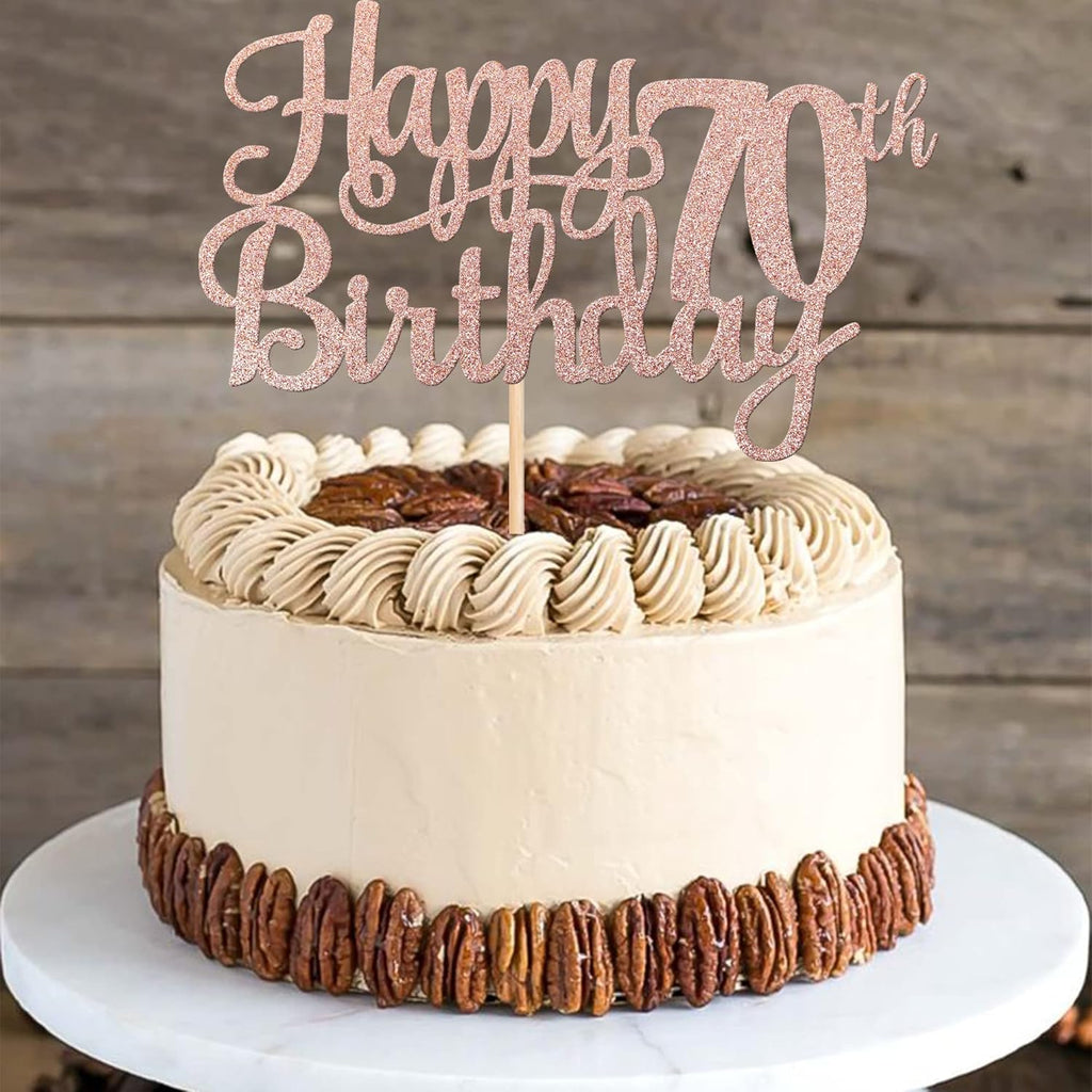 1 PCS Happy 70th Birthday Cake Topper Glitter Cheers to 70 Years Birthday Cake Pick Seventy 70 Fabulous Cake Decoration for Happy 70th Birthday Anniversary Party Decorations Supplies Rose Gold
