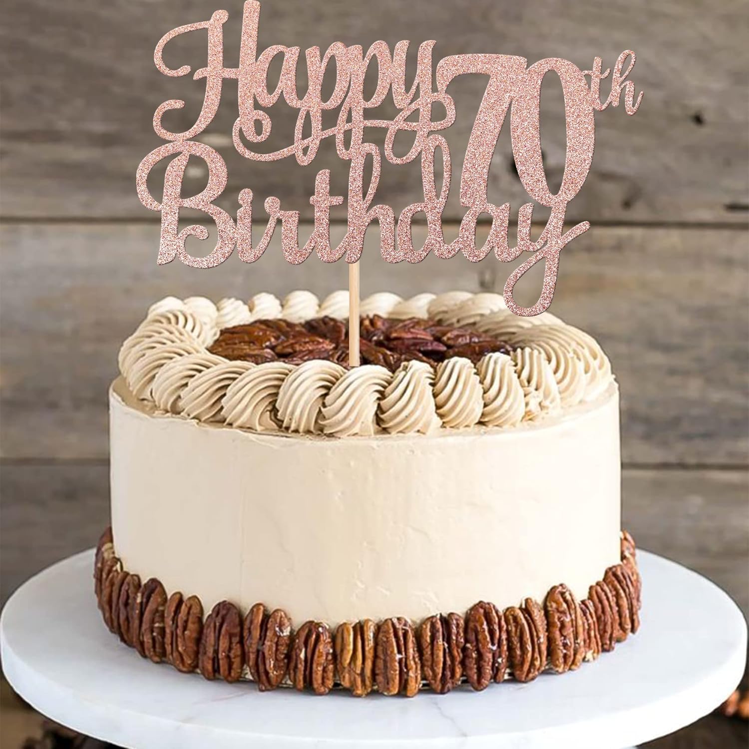 1 PCS Happy 70th Birthday Cake Topper Glitter Cheers to 70 Years Birthday Cake Pick Seventy 70 Fabulous Cake Decoration for Happy 70th Birthday Anniversary Party Decorations Supplies Rose Gold