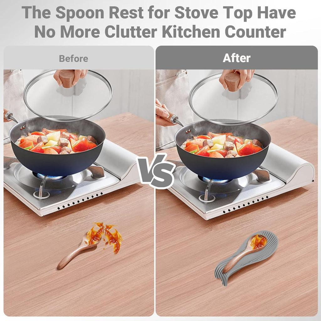 Heat Resistant Silicone Spoon Rest, Non-Slip Spoon Holder for Kitchen Counter, Silicone Spoon Rest for Stove Top for Spoons, Spatulas, Ladles, Tongs (Dark Gray)