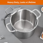 DELARLO Tri-Ply Stainless Steel 8 Quart Stock Pot, All Stove Compatible Up to 600℉ Soup Pot with Lid, 18/10 Induction Big Stockpot with Lids, Large Stainless Steel Induction for Cooking