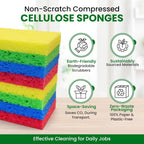 Cellulose Sponges - 24-Pack Multicolored Compressed Natural Sponges for Kitchen - Biodegradable, Non-Scratch, Quick-Dry for Cleaning, Dishes, DIY Cutouts
