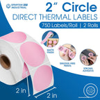 Spartan Industrial 2" Direct Thermal Pink Labels | Perforated Custom Circle Logo Stickers - Works with Rollo, Zebra, MUNBYN Desktop Printers - 2 Rolls, 750/Roll