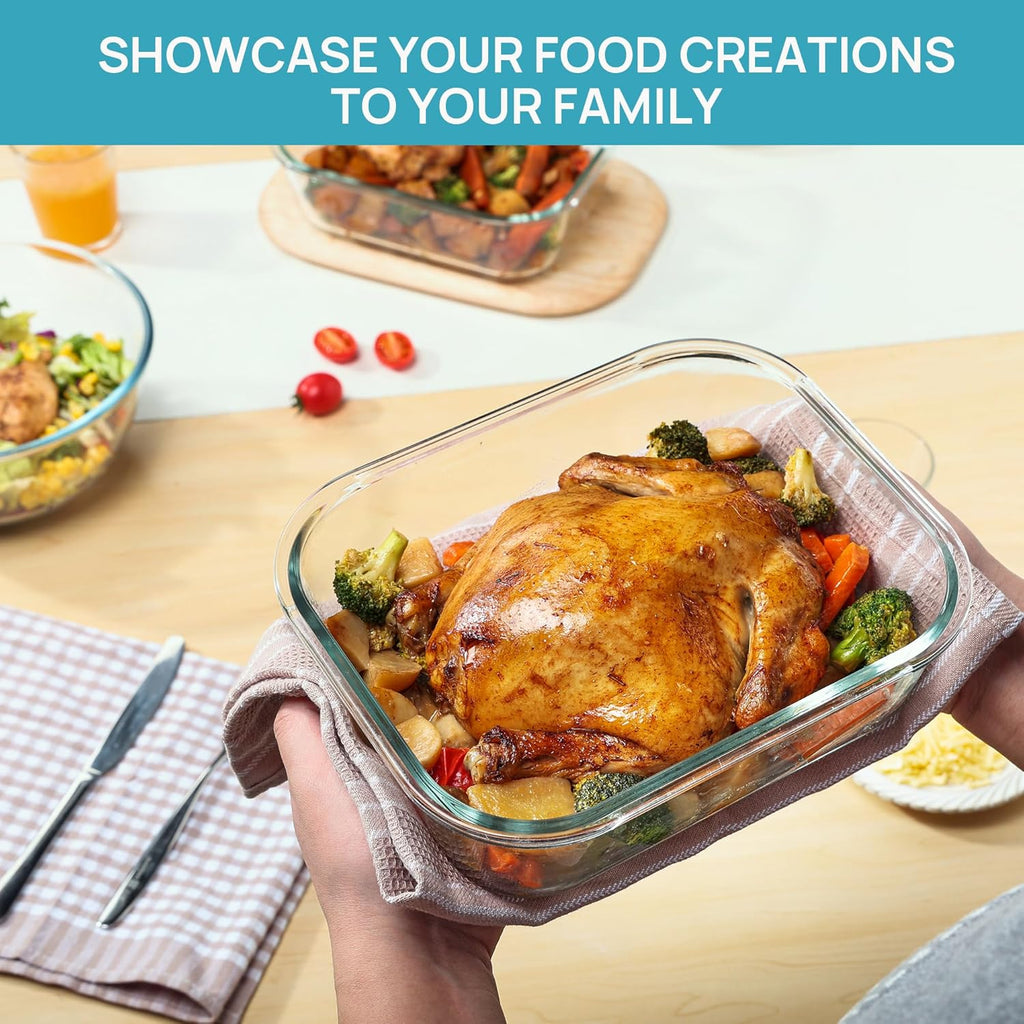 Vtopmart 2Pack 2260ml/ 76.4oz Large Glass Storage Containers with Lids, Meal Prep Food Container Set with Snap Airtight Lid for Baking, Microwave, Oven, Leak Proof, for Freezer, Dishwasher, Green