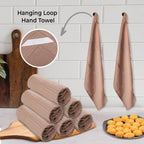 Urban Villa Waffle Dish Towels - Tan Color Set of 6 Highly Absorbent Cotton Towels - Oversized 18x28 with Mitered Corners