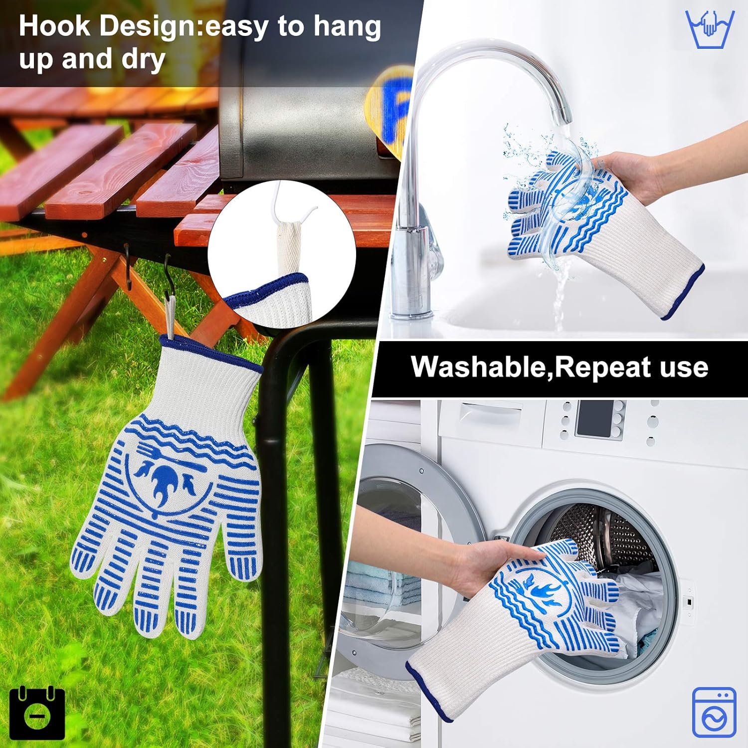 Oven Gloves 1472°F Extreme Heat Resistant BBQ Gloves, Flexible Grill Gloves Non-Slip Food Grade Silicone Oven Mitts for Kitchen, Cooking, Barbecue, Baking, Smoker (11inch)