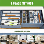 ANTOWIN Bamboo Drawer Dividers, Expandable Drawer Separators Splitter,17-22 inches Long Adjustable Spring-loaded Organizer for Large Utensil, Clothes, Tools Drawers (Blue)