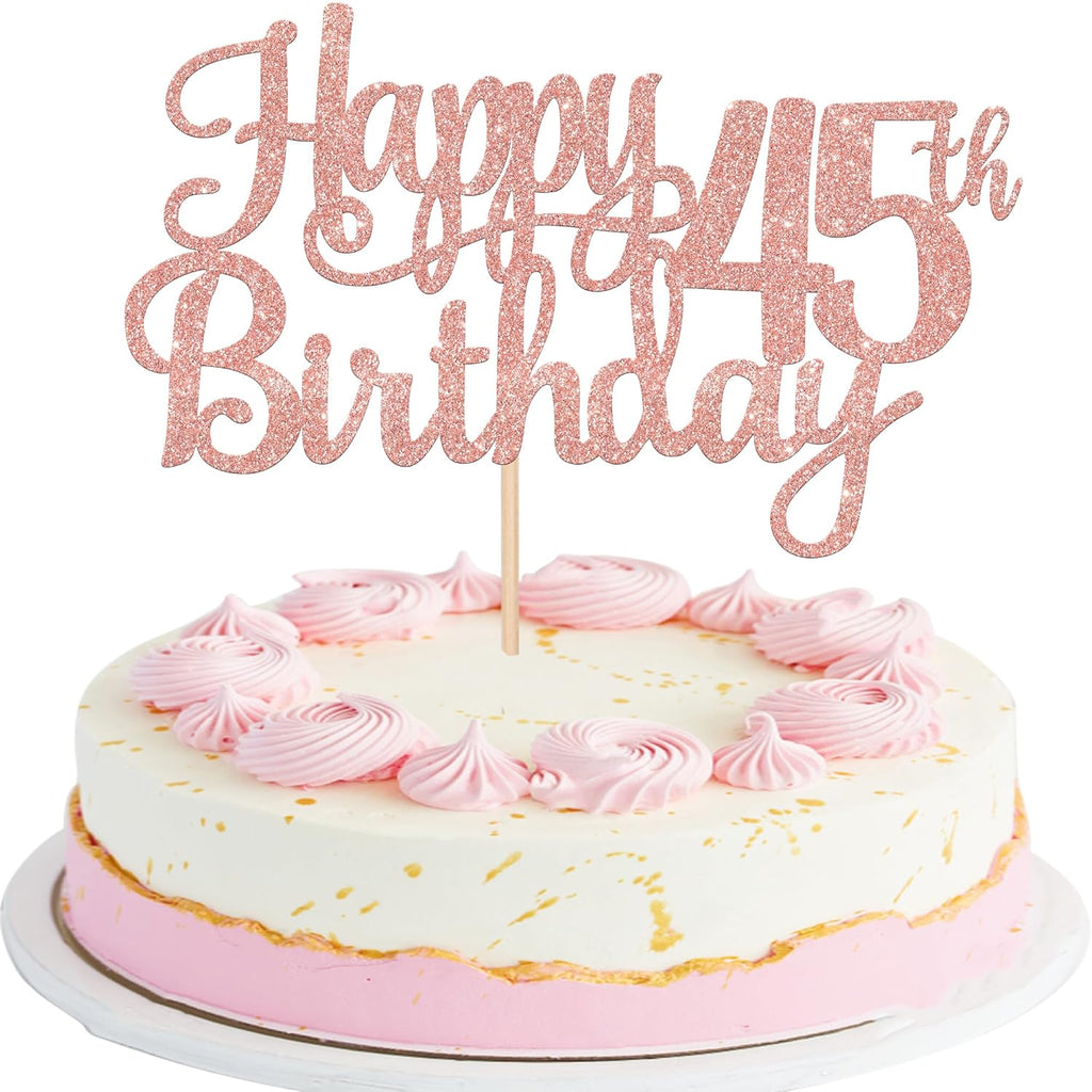 1 PCS Happy 45th Birthday Cake Topper Glitter Cheers to 45 Years Birthday Cake Pick 45 Fabulous Cake Decoration for Happy 45th Birthday Theme Party Decorations Supplies Rose Gold