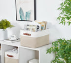 DECOMOMO Storage Baskets for Shelves - Fabric Storage Bins, Linen Closet Organizers and Storage (Beige & White, Large - 1 Pack)