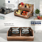 Acacia Wood Pantry Storage Bins – Stackable Open Front Kitchen Baskets for Potato, Onion, Fruit, Bread & More – Rustic Wooden Basket for Pantry (Walnut - Pine Wood)