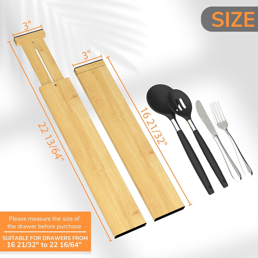 BAMEOS 3" H Bamboo Drawer Dividers - Adjustable Expandable Drawer Organizer - Kitchen, Bathroom, Bedroom & Office, 4-pack