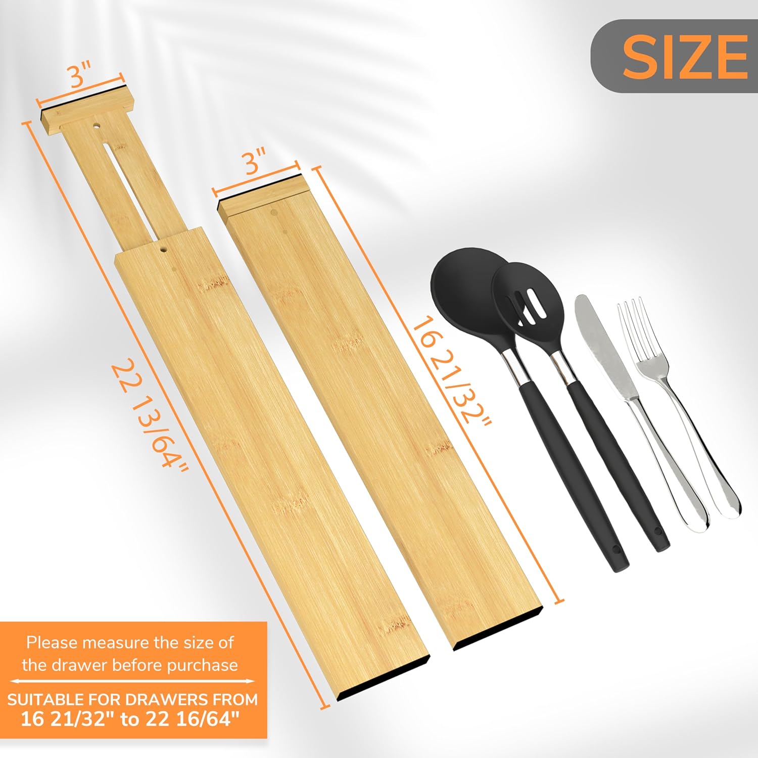 BAMEOS 3" H Bamboo Drawer Dividers - Adjustable Expandable Drawer Organizer - Kitchen, Bathroom, Bedroom & Office, 4-pack