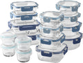 COOK WITH COLOR Premium 32-Pc. Borosilicate Glass Food Container Set with Dividers - 4 Rectangles, 8 Rounds, 4 Squares - Leakproof Lids - Meal Prep, Storage, Ombre Blue
