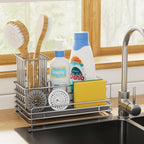 Yofidra Kitchen Sink Caddy with Instant Drying Stone, Metal Stainless Steel Dish Sponge Holder Basket for Sponges, Scrubbers, Soap, 9.5" X 5.5" X 5.7" Sink Box Organizer