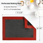 Perforated Silicone Baking Mats for Quarter Sheet, 2 Pcs Non-Stick Eclair Baking Mats for 9x13 Cookie Sheet, Reusable Baking Sheet Liners Compatible with Nordic Ware Naturals Quarter Sheet