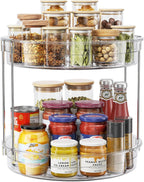 LAMU 12inch 2 Tier Lazy Susan Turntable Organizer Rotating Spice Rack Organization for Cabinet, Kitchen, Pantry, Countertop, Bathroom, Vanity, Medicine Cabinet Organizer, Clear