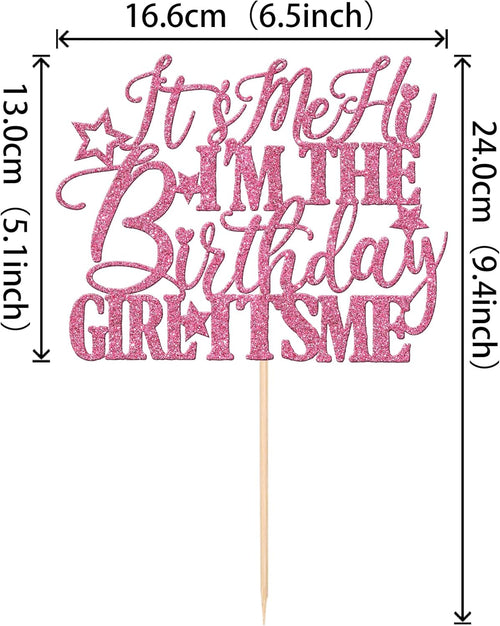 1 PCS It's Me Hi I'm the Birthday Girl It's Me Cake Topper Glitter Music Singer Cake Pick for Funny Hip Hop Singer Girls Birthday Party Cake Decorations Supplies Pink