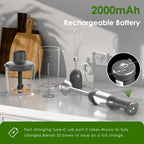 Cordless Immersion Hand Blender, 5-in-1 Variable Speed blender handheld,Rechargeable with 2000mAh Battery, BPA-Free & Dishwasher-Safe Accessories:700ml Beaker,Chopper,Whisk & Milk Frother,Grey