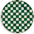 MACKENZIE-CHILDS Enamel Serving Platter, Decorative Serving Platter for Food, 16 Inches, Green-and-White Emerald Check