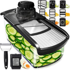 Fullstar Mandoline Slicer for Kitchen, Fruit Cutter, Cheese Grater, Cucumber Slicer, Veggie Spiralizer, Food Cutter & Kitchen Gadgets with Safety Glove (11 in 1, Stainless Steel)