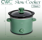 COOK WITH COLOR 2QT Mini Electric Round Slow Cooker - Adjustable Settings, Removable Stoneware Pot, Tempered Glass Lid, Dishwasher Safe, Cool-Touch Side Handles, Dark Sage