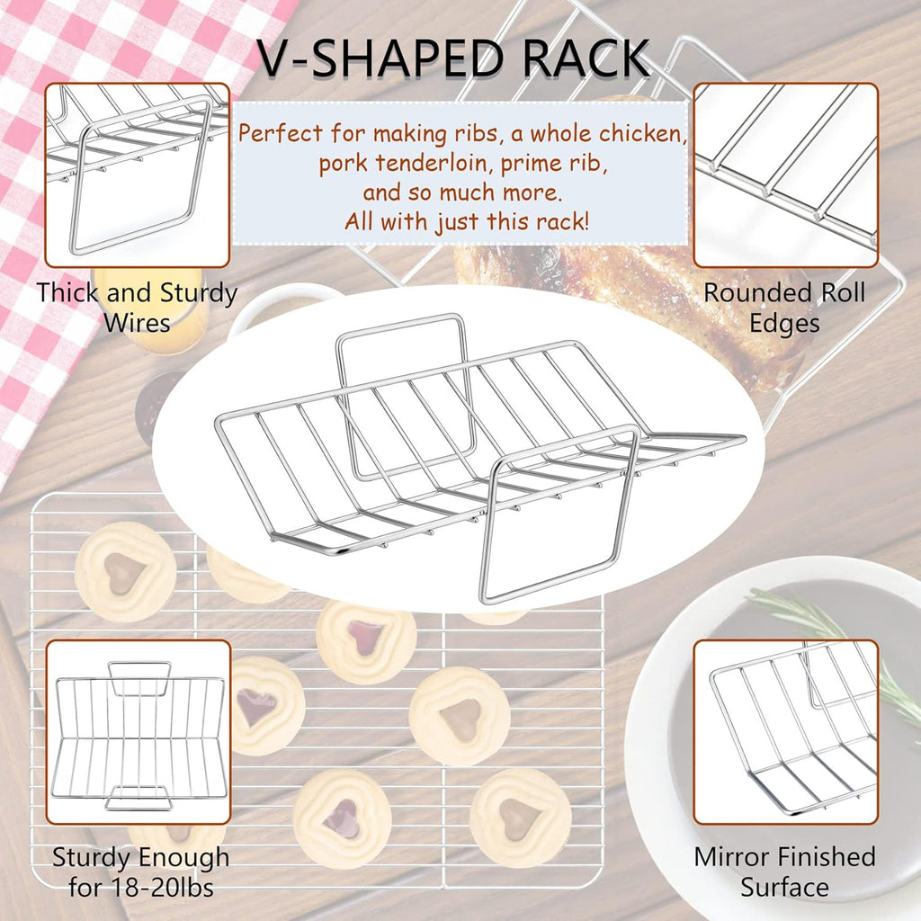 Herogo Roasting Pan with Flat Rack & V-shaped Rack Set, 16 x 11.5 Inch Stainless Steel Turkey Roaster Pan for Thanksgiving Christmas, Dishwasher Safe - Large