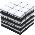 Cotton Grid Dish Cloths, Terry Cleaning Rags, 12 x 12 Inches, Light and Soft, Quick Drying Dish Rags, 8pc/Set (Black Multi)