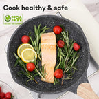 JEETEE Nonstick Frying Pans Skillet with Lid, 12.5" Granite Non-Stick Frying pan, Aluminum Pans with Bakelite Handle, Compatible with All Stovetops (Gas, Electric & Induction), Grey