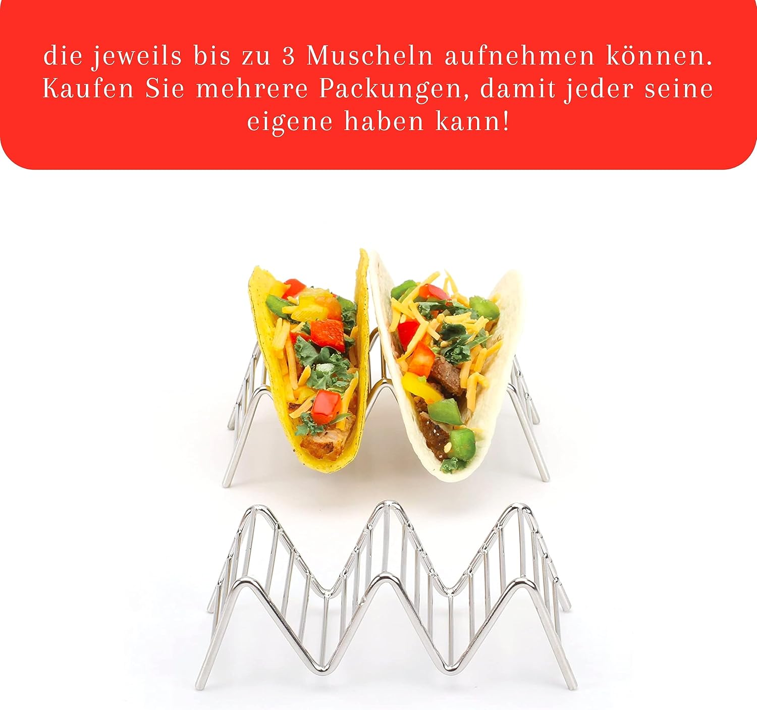 Taco Holders Set of 2 Premium Stainless Steel Stackable Stands, Each Rack Holds 2 or 3 Hard or Soft Tacos, Five Styles Available By 2lbDepot