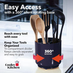 Plastic Rotating Extra Large Utensil Holder Crock with No-Tip Weighted Base, Removable Divider, And Gripped Insert - Dishwasher Safe Kitchen Utensil Holder For Kitchen Counter: Blue Utensil Caddy