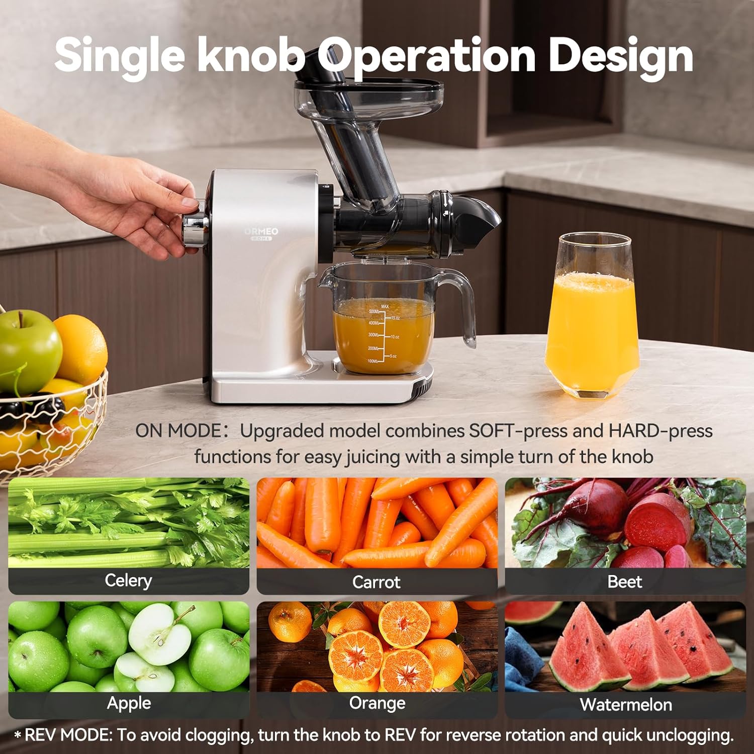 Juicer Machines,ORMEO HOME Cold Press Juicer with 3.60"Large Feed Chute For Vegetable and Fruit,Slow Masticating Juicers Easy to Clean,Quiet Motor,BPA-Free,High Juice Yield(Updated)