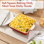 NUTRIUPS 8x8x2.4 inch Square Baking Dish, 50 Oz /1.6 Qt Ceramic Baking Pan with Handles, Casserole Dish for Oven, Porcelain Bakeware (Gradient Red)