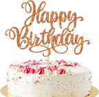 1 PCS Happy Birthday Cake Topper Glitter Happy Birthday Cake Pick Bunting Decor for Anniversary Celebrating Happy Birthday Party Cake Decorations Supplies Orange