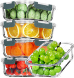 VERONES 5 Pack 36 OZ Glass Meal Prep Containers, Airtight Glass Lunch Containers Set, Glass Food Storage Containers with Lids,Exclusive of BPA, for Microwave, Oven, Freezer & Dishwasher Friendly,Grey