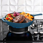 Utopia Kitchen Cast Iron Frying Pan 10.25 Inch, Cast Iron Chefs Pan, Pre Seasoned Skillet, Safe Grill Cookware for Indoor & Outdoor Use, Teal