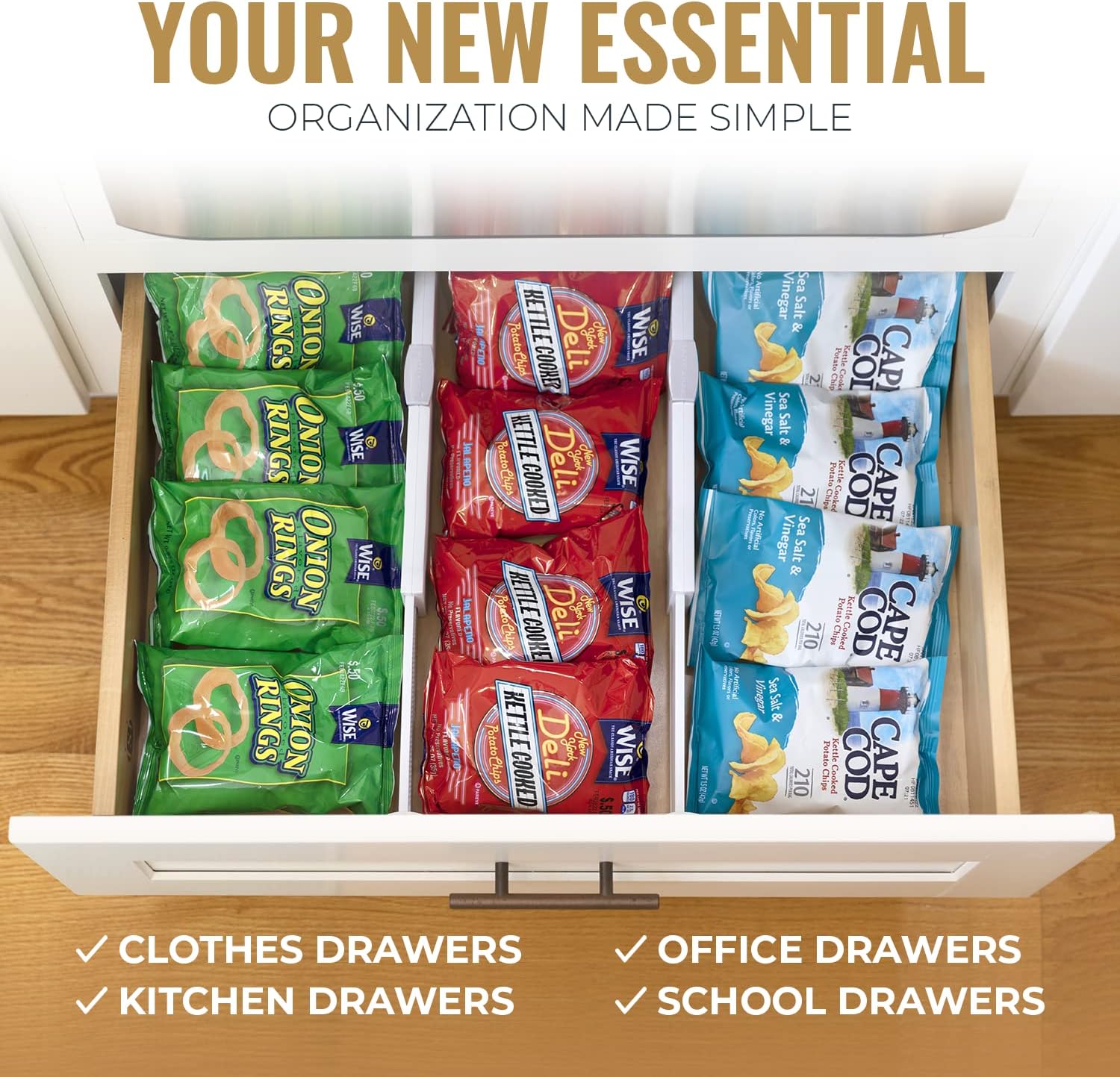 RAPTUROUS Adjustable Deep Drawer Divider – 6" Tall, Expandable 13-22", 8-Pack, Non-Slip Drawer Dividers for Clothes, Dresser, Kitchen & Office Organization (White)