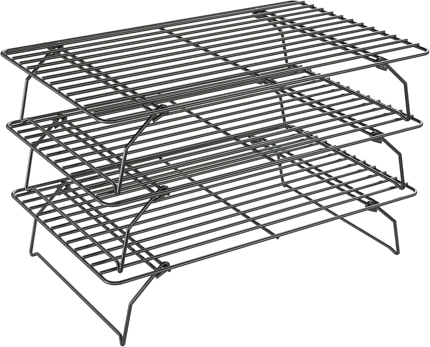 3 Tier Stackable Cooling Rack for Batch Cooling Cookie, Pizza, Cake-15.8”x 10”- Heavy Duty Cooling Racks for Cooking and Baking, Oven and Dishwasher Safe Baking Supplies-Black