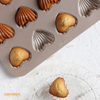 CHEFMADE Madeleine Mold Cake Pan, 12-Cavity Non-Stick Heart-shaped Shello Madeline Bakeware for Oven Baking (Champagne Gold)