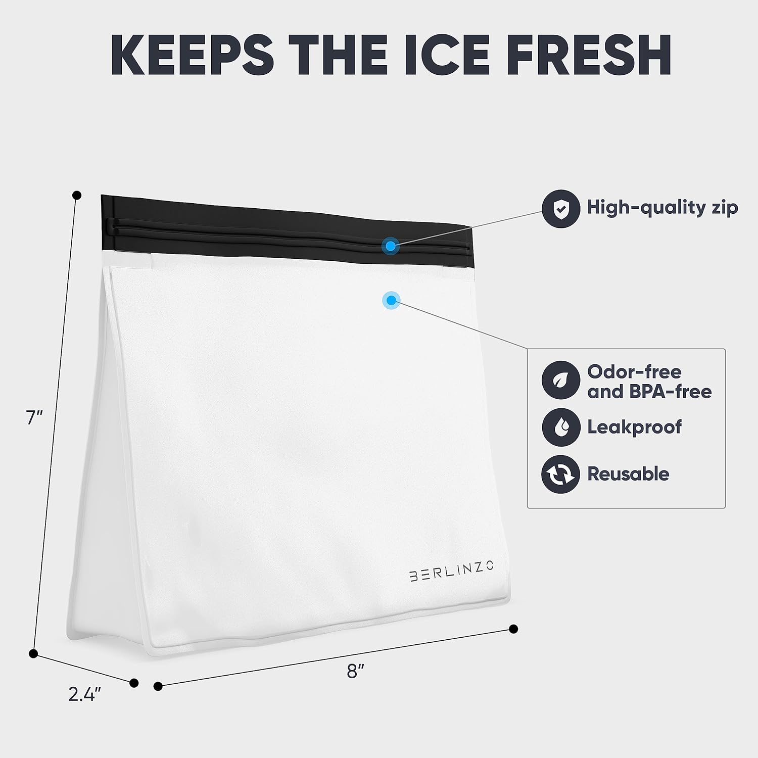 Berlinzo Reusable Ice & Food Storage Bag - Freezer Safe, Leakproof, BPA-Free Silicone, Plastic-Free Lunch Bag - One Bag