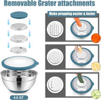 E-far Mixing Bowls with Lids Set, 15PCS Stainless Steel Mixing Nesting Bowls with Colander and 3 Metal Graters for Kitchen, Non-Slip Bottom & Airtight Transparent Lid, 4.6, 3, 1.5, 1, 0.7QT, Blue
