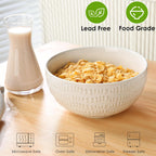 24 OZ Large Soup Bowls Set of 4, Farmhouse Embossment Ceramic Cereal Bowls for Salad, Serving, Fruit, Snack, Noodle, Ramen, Pho, Microwave & Dishwasher Safe, 6 Inch White
