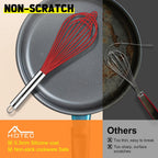 HOTEC 4 Pieces Silicone Whisks Set, Wire Balloon Whisks Egg Beater, Non-slip Handle Whisk for Non-stick Cookware Perfect for Cooking, Stirring, Beating and Blending (Red)