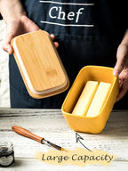 Covered Butter Dish with Lid, Large Butter Dishes for Countertop, Yellow Butter Holder with Airtight Seal Butter Container for East West Coast Butter, HoneyBee Table Decor