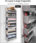 ULG Over The Door Organizer with 6 Large Pockets 12 Side Pockets, 50lbs Weight Capacity Door Hanging Organizer for Bedroom, Bathroom, Pantry, Nursery Storage, Dark Gray